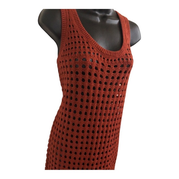 Terracotta Brown crochet look open weave sleeveless sweater‎ knit dress size M - Picture 12 of 16